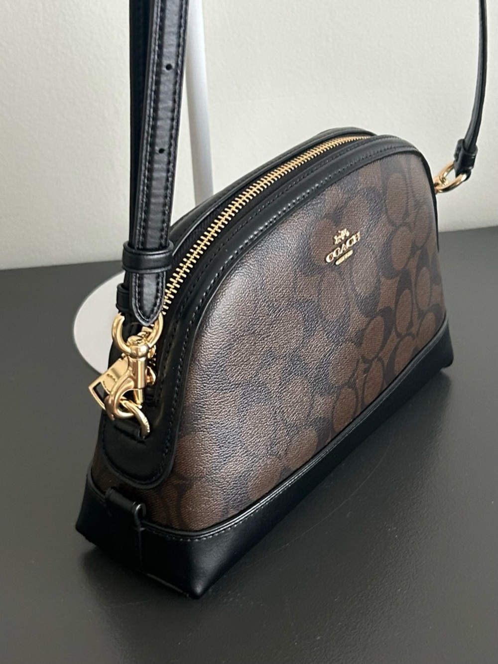 Coach Signature Crossbody Brown Black Leather Trim Gold Hardware shoulder bag - Picture 6 of 14